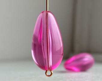 Vintage knallrosa Lucite Chubby Drop-pärlor 28 mm (6) Chunky