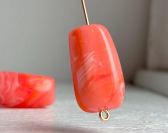 Pink Orange Coral White Marbled Beveled Oval Acrylic Nugget Beads 25mm (8)