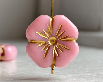 Chunky Milky Pink Gold Inlay Carved Acrylic Flower Beads 20mm (8)