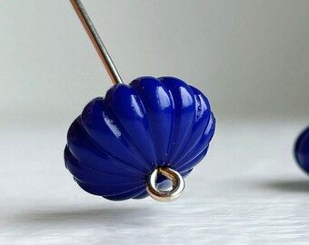 Acrylic Deep Royal Blue Fluted Saucer Squashed Melon Beads 14mm (20)