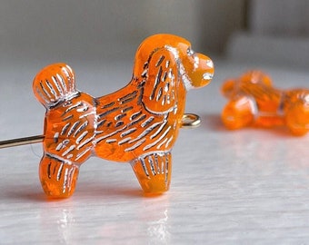 Vintage Orange Silver Lucite Dog Beads 24mm (10 beads)