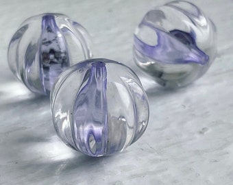 Clear Purple Core Fluted Round Acrylic Beads 17mm (10) Corrugated Pumpkin