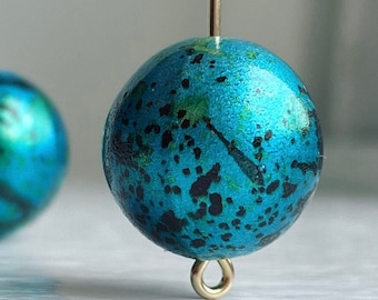 14 Blue Green Round Acrylic Beads Black Splatter Beads 16mm