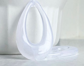 Top Drilled Crystal White Marbled Acrylic Oval Pendant Hoop Pieces 45mm (4)