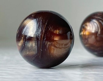 Vintage Marbled Round Lucite Brown Moonglow Mink Shimmer Beads 18mm (6)