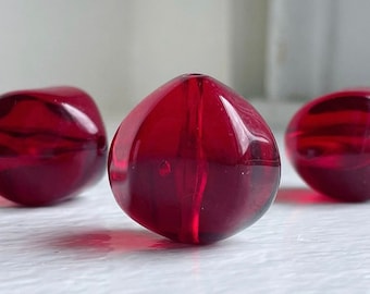 Vintage Wine Red Beveled Round LARGE Chunky Lucite Melon Beads 23mm (6)