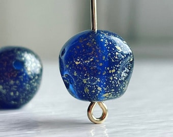 Vintage Royal Blue Resin Gold Glitter Round Nugget Beads 12mm (16)