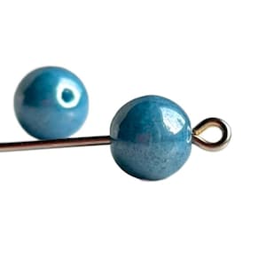 Vintage Czech Glass Round Beads Blue Picasso Finish 8mm (14)