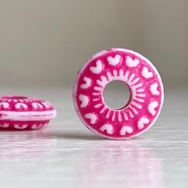 Hot Pink Weiße Matte Acryl Zwischenperlen 12mm Untertasse (30)