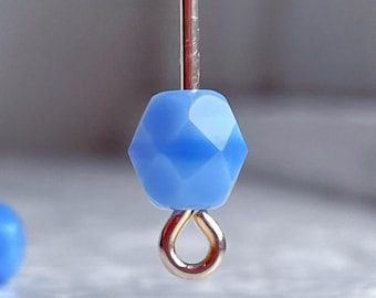 Vintage Czech Glass Beads Opaque Blue Faceted Round 6mm (20)