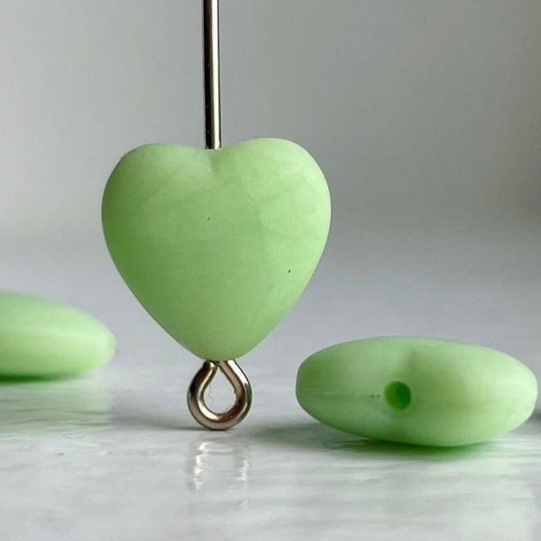 Vintage Light Green Lucite Heart Beads Matte Finish 12mm (16)