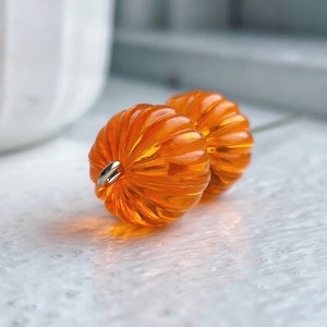 Vintage Lucite Orange Fluted Round Melon Beads 14mm 12 image 2