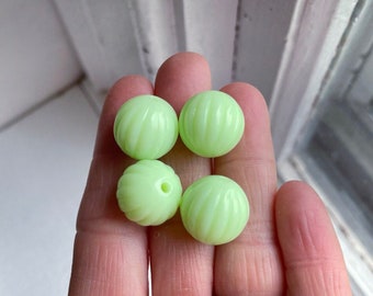 Pale Green Fluted Round Acrylic Beads 16mm Corrugated (10)