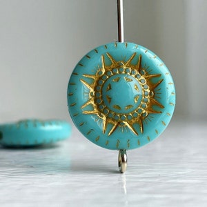 Blue Gold Carved Acrylic Flat Round Coin Beads 17mm (12)