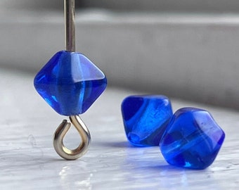 Vintage Czech Glass Beads Blue Bicone 6mm (20)