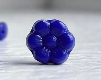 Vintage Pressed Czech Glass Flat Flower 5 Petal Deep Blue Beads 4x8mm (20)