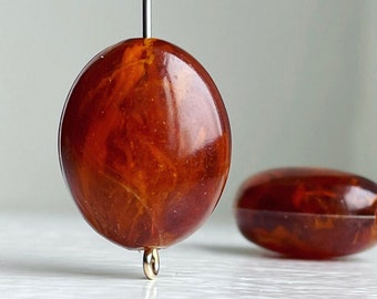 Vintage bruin karamel wit gemarmerde ovale Lucite kralen West-Duitsland 22 mm (10)