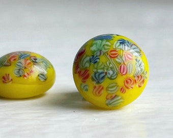 Vintage Japanese Yellow Glass Millefiori Cabochons Cabs 9mm (10)