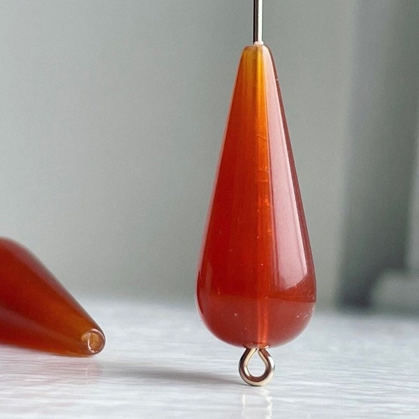 Vintage Carnelian Lucite Drop Beads Teardrop 29mm (6)