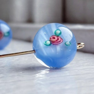 Vintage Glass Light Blue Pink Green Floral Rose Lampwork Beads 15mm (2)