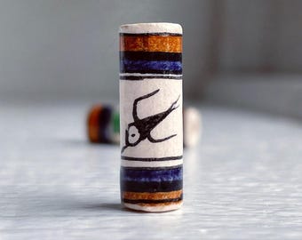 Hand Painted Peruvian Ceramic Creature Bird Tube Oval Beads 18x7mm (6)