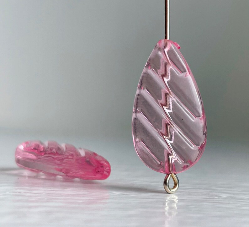 Pink Acrylic Drop Beads Flat Ridged Teardrop 24mm 16 image 4