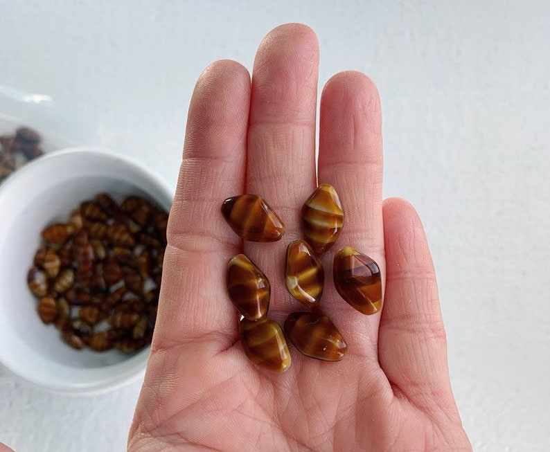 Vintage Czech Glass Beads Brown Cream Marbled Flat Bicone Tiger Eye 15mm 10