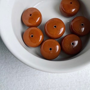 Vintage Lucite Brown Carnelian Camel Colored Saucer Donut Barrel Beads Chunky 23mm 4 West Germany image 5