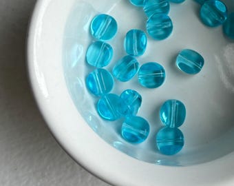 Vintage Czech Glass Light Blue Pinched Splayed Coin Beads 12mm (10)