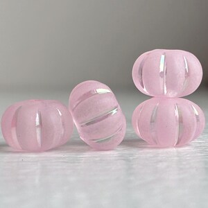 Frosted Fluted Pink Acrylic Rondelle Squashed Melon Beads AB Matte 12mm (14)