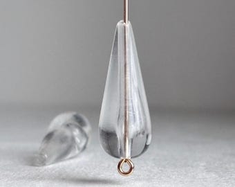 Vintage Crystal Clear Translucent Lucite Drop Beads Teardrop 29mm (6)
