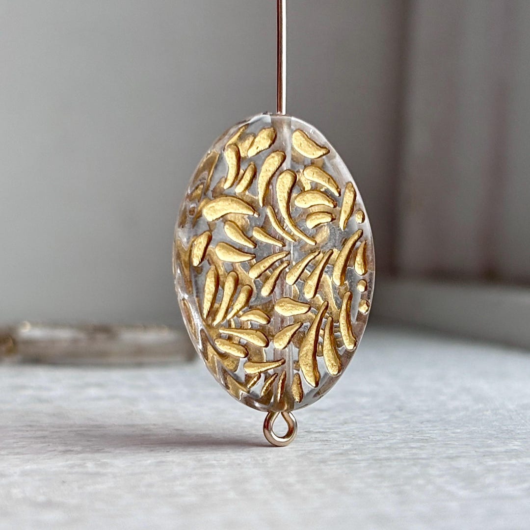 Carved Crystal Gold Acrylic Oval Inlay Beads Ornate 28mm (8) - Etsy