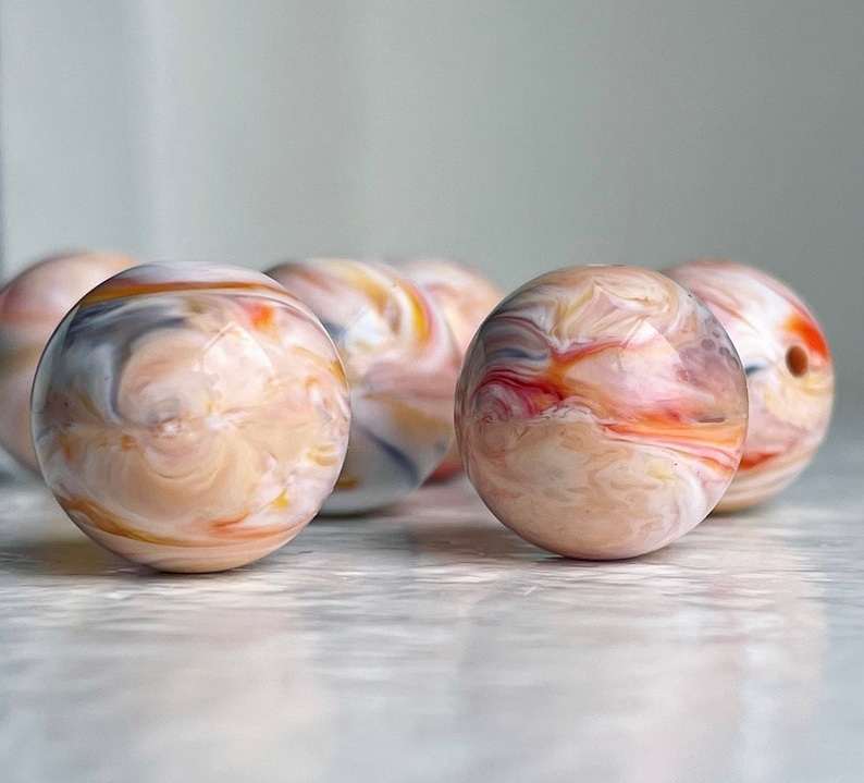 Vintage Lucite Marbled Peach Orange Pink Blue Red White Round Beads 14mm 12 image 7