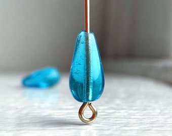 Perline a goccia in vetro ceco vintage blu 13 x 6 mm (12)