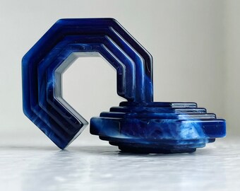Navy Blue White Marbled Layered Acrylic Earring Hoop Pieces Glueable 39mm (2) Chunky Undrilled
