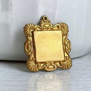 Vintage Raw Brass Square Pendant Frame Settings 25mm 2 image 7