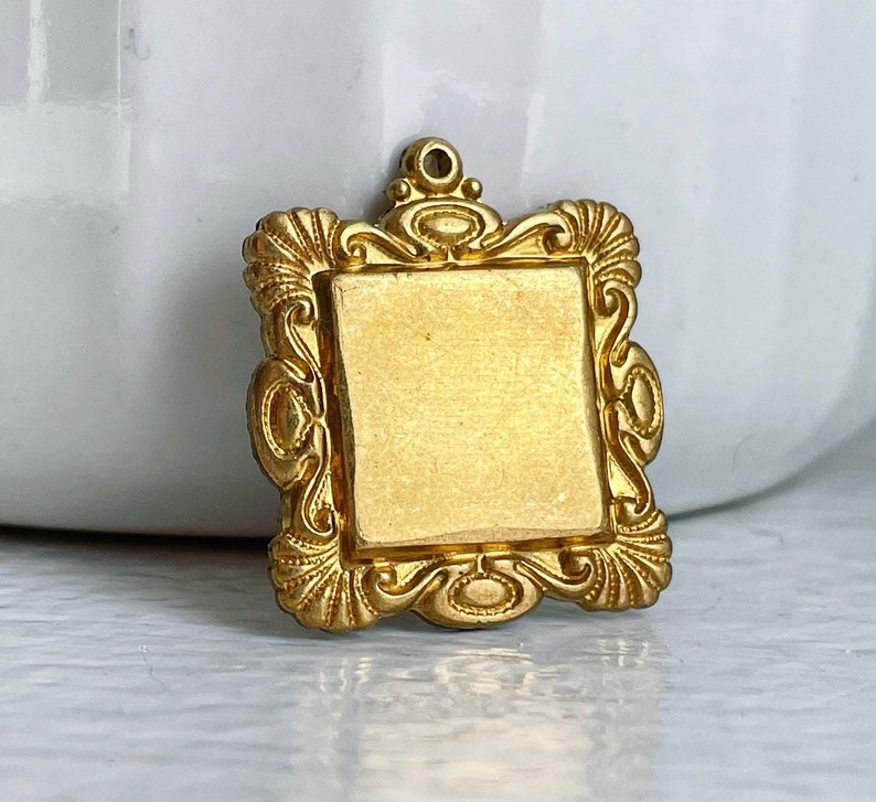 Vintage Raw Brass Square Pendant Frame Settings 25mm 2 image 7