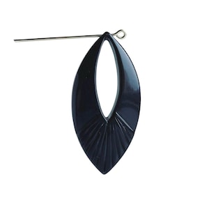 Vintage Black Carved Retro Lucite Oval Hoop Pendant Beads 50mm (4) Top Side Drilled
