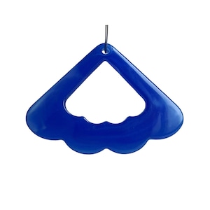 Marbled Royal Blue White Acrylic Fan Pendant Hoop Pieces 52mm (4)