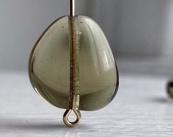 Czech Glass Olive Green Teardrop Beads LARGE Nugget Drop Beads 18mm (6)