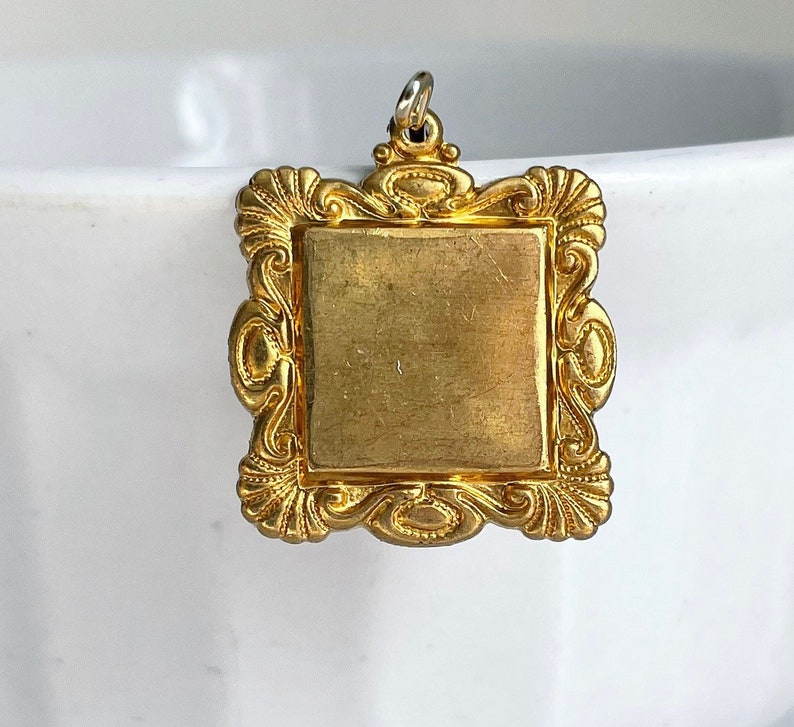 Vintage Raw Brass Square Pendant Frame Settings 25mm 2 image 3