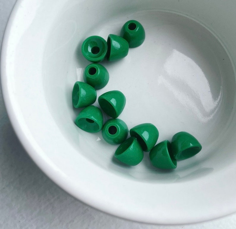 Vintage Green Lucite Cone Bead Caps 13mm 20 image 3