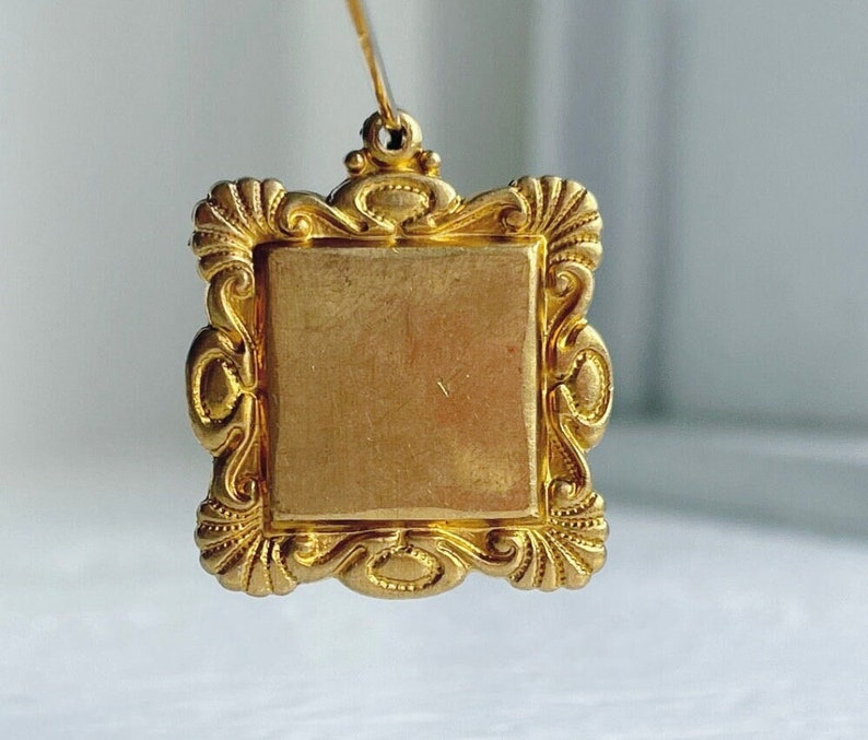 Vintage Raw Brass Square Pendant Frame Settings 25mm 2 image 1