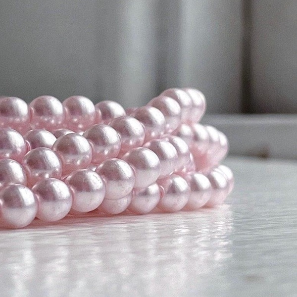Vintage Pale Pink Lucite Pearly Pearl Round Beads 5mm Strand (340+ beads) Japan