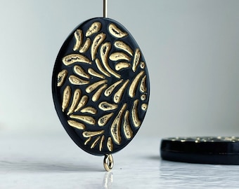 Cuentas ovaladas acrílicas talladas y grabadas en oro negro, 28 mm (10)