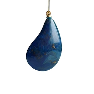 Vintage Speckled Navy-Blue Green Gold Lucite Drop Teardrop Beads Pendant Kidney 33mm (6)