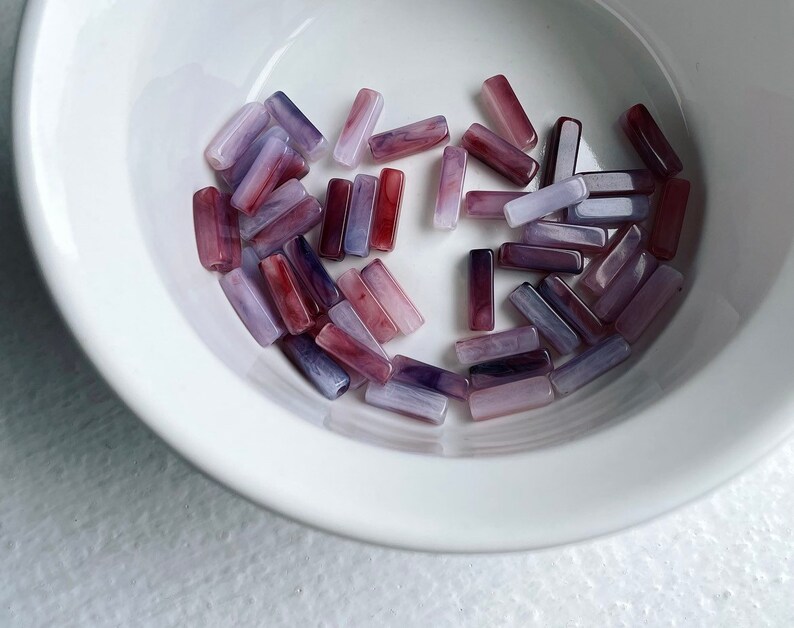 Vintage Lucite Rectangle Tube Beads Marbled Amethyst Purple White 13mm 30 beads image 7