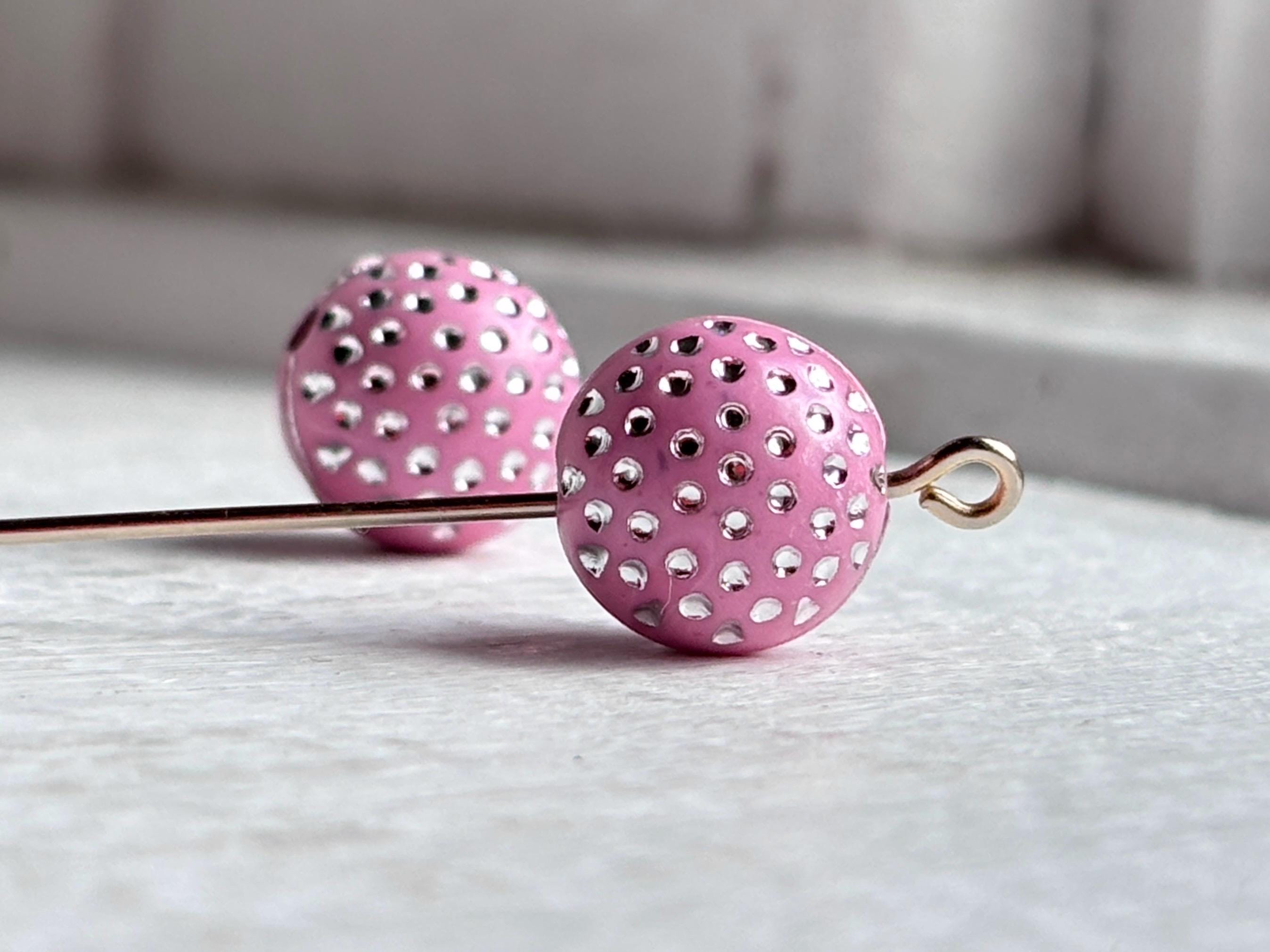 ピンクシルバー水玉模様のディンプルラウンドアクリルビーズ 12mm (16