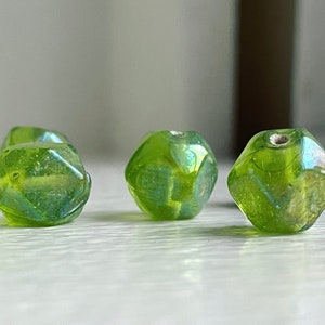 Vintage India Glass Green Baroque Nugget Beads AB 13mm 10 image 5