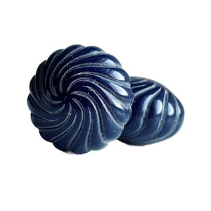 Vintage Fluted Navy Blue Lucite Swirl Pillow Beads 26mm (4) Chunky